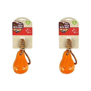 2PK Rosewood Treat Pumpkin w/ Rope Pet Dog Interactive Fetch Fun Play Toy Orange