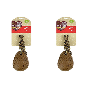 2PK Rosewood Treat Pinecone w/ Rope Pet Dog Interactive Fetch Fun Play Toy Brown
