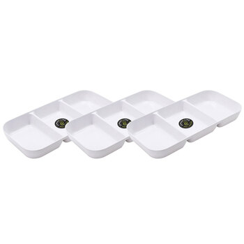 3PK Lemon & Lime Large 3-Section 33cm Melamine Serving Tray - White