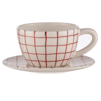 Ladelle Carnival Stoneware Drinking Cup & Saucer Set - Rhubarb