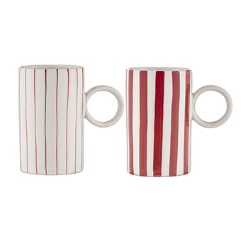 2PK Ladelle Carnival Stripe 11cm Stoneware Mug w/ Handle - Rhubarb