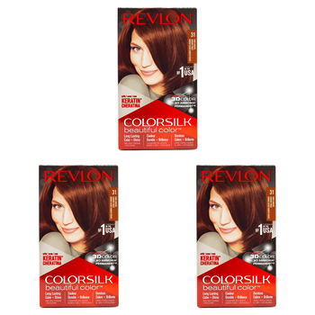 3PK Revlon Colorsilk Permanent Hair Color w/ Keratin 31 Ark Auburn