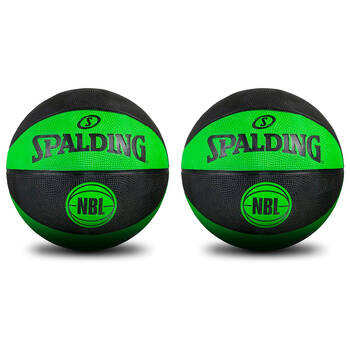 2PK Spalding NBL Coloured Outdoor Play Rubber Basketball Size 6 Green/Black
