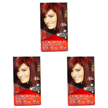3PK Revlon Colorsilk Permanent Hair Color w/ Keratin 49 Auburn Brown