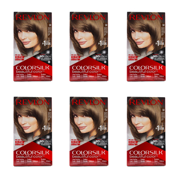 6PK Revlon Colorsilk 3D Permanent Hair Color w/ Keratin 50 Light Ash Brown