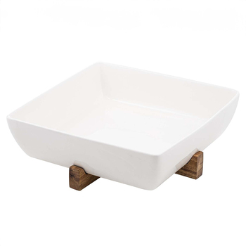 Ladelle Alto Oven To Table Porcelain/Acacia 28cm Square Dish w/Trivet White