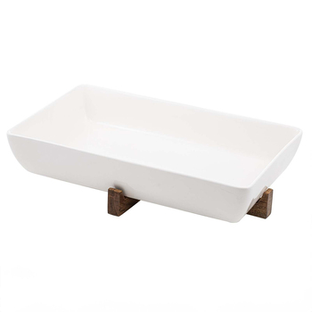 Ladelle Alto Oven To Table Porcelain/Acacia 40cm Rect Dish w/ Trivet White