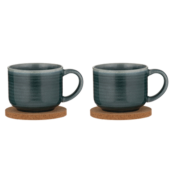 2x 2pc Ladelle Melange Stoneware/Cork 490ml Mug & Coaster Set - Teal