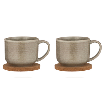 2x 2pc Ladelle Melange Stoneware/Cork 500ml Mug & Coaster Set - Latte