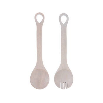 Ladelle Hampton Wooden Spoon & Fork Salad Servers Reusable Serving Utensils