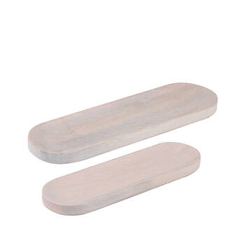 2pc Ladelle Hampton Wooden Oval Food Serving Tray Multi-Purpose Platter Set