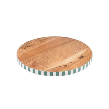 Ladelle Panama Stripe Round Wooden Serving Platter/Plate 35cm Charcuterie Board