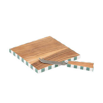 Ladelle Panama Stripe Wooden Knife & Board Reusable Home/Kitchen Decor