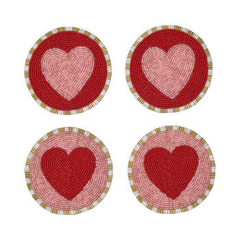 4pc Annabel Trends Beaded Coaster Drink Mat Table Protector 10cm Heart 