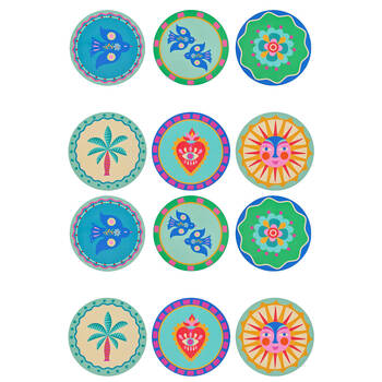 2x 6pc Annabel Trends Cork Backed Coasters Set W/ 6 Unique Designs 10cm Fiesta