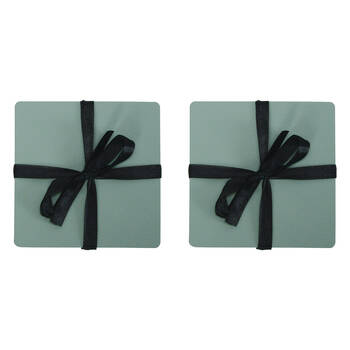 8pc  Annabel Trends Coaster Set Square Recycled Leather 10x10cm - Sage