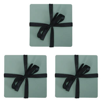 12pc  Annabel Trends Coaster Set Square Recycled Leather 10x10cm - Sage