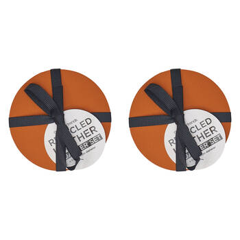 8pc Annabel Trends Coaster Set Round Recycled Leather 10x10cm - Tan