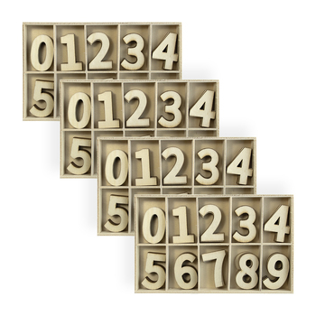 4x 50pc Boyle 14.5cm Plywood Number Set in Tray - Natural