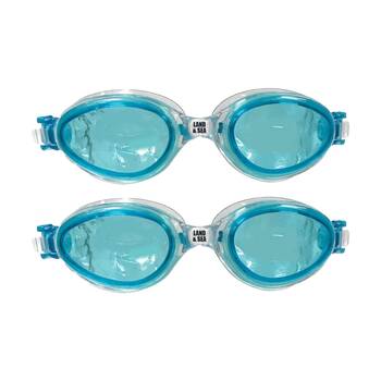 2PK Land & Sea Sports Universal Fit Silicone Anti-Fog Swim Goggles Aqua