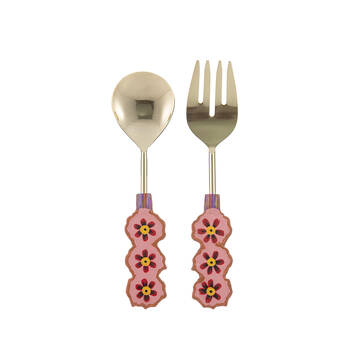 Ladelle Capri Stainless Steel Flower Salad Servers Pork & Spoon Serving Tool