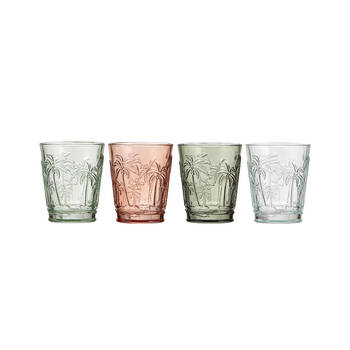 4pc Ladelle Panama Palm Drinking Glass Tumbler Set Reusable Beverage Cup