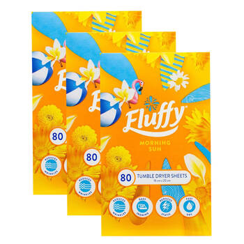 3x 80pc Fluffy Morning Sun Tumble Dryer Sheets Fabric Softener 16x20cm