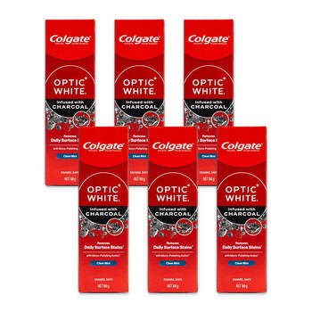 6PK Colgate Optic White Infused w/ Charcoal Clean Mint 100g Toothpaste