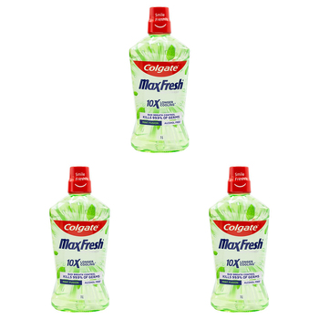 3PK Colgate 1L Mouthwash Max Fresh 10x Longer Cooling Alcohol Free Mint Fusion