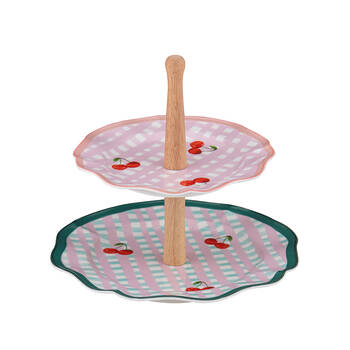 Ladelle Capri Cherry Scallop 2 Tier Dessert/Cake Display Stand Table Decor