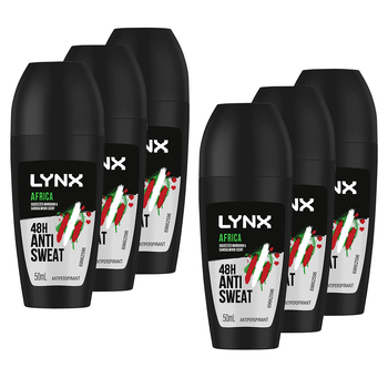 6PK Lynx 50ml Antiperspirant Roll On Africa 48 Hr