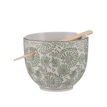 Ladelle Nara Leaf Noodle Bowl w/ Chopsticks Japanese Style Assorted
