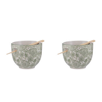 2PK Ladelle Nara Leaf Noodle Bowl w/ Chopsticks Japanese Style Assorted