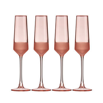 4pc Ladelle Panama Champagne Flute Glass Stemware Set Beverage Glassware Coral 