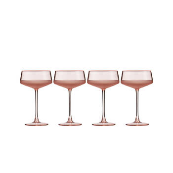 4pc Ladelle Panama Classic Coupe Cocktail Stemmed Glasses Reusable Coral 