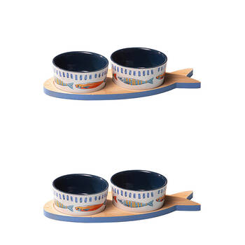 2x 3pc Ladelle Capri Ceramic Fish Bowl & Tray Serving Set Kitchen Serveware