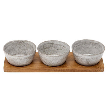 4pc Ladelle Artisan Deep Bowl Set w/ Wooden Board