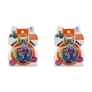 2x Paws And Claws 9cm Cat Toy Wool Ball w/ Rattle