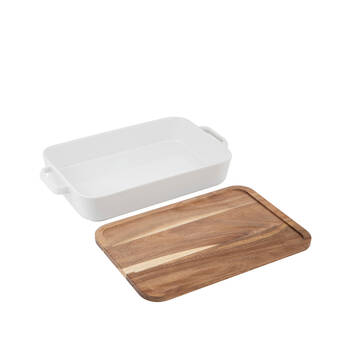 Ladelle Alto Oven To Table Wood Baking Dish w/ Lid/Trivet Large Heat Resistant