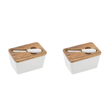 2PK Ladelle Alto Serve & Share Ceramic Butter Dish w/ Spreader Tabletop Serving Tray