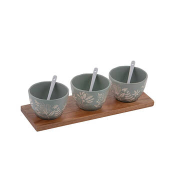 7pc Ladelle Esperance Ceramic Bowl Tray & Spoon Set Kitchen Tools Green