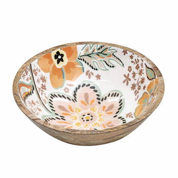 Ladelle Farrah Small Mango Wood Floral Print Serving Bowl 25x25x9cm