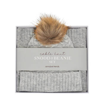 Annabel Trends Cable Knit Snood & Beanie Set 23x25cm - Grey Marle