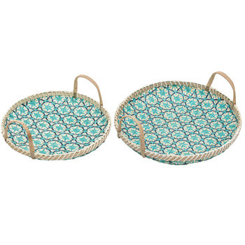 2pc Ladelle Bamboo Woven Serving Tray 36x12cm/30x10cm Set Blue/Teal