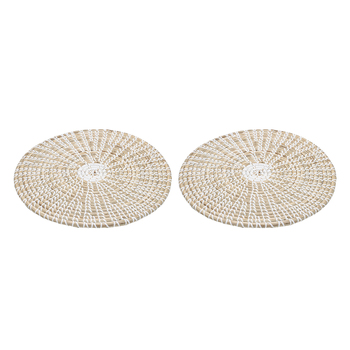 2x Ladelle Seagrass Woven Round Table Placemat White 35x35x1cm Kitchenware