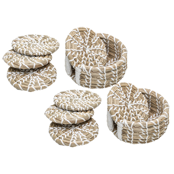 2x 5pc Ladelle Seagrass Woven Drink Coasters White w/ Holder 13x13x6cm