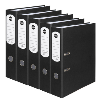 5PK Marbig Dual Ring Lever Arch File Paper Spine A4 Black 75mm