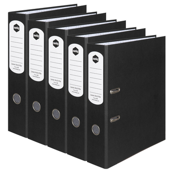 5PK Marbig Dual Ring Lever Arch File Paper Spine Footscalp Black