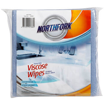 10PK Northfork Heavy Duty Viscose Cleaning Wipes - Blue	