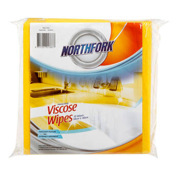 10PK Northfork Heavy Duty Viscose Cleaning Wipes - Yellow
